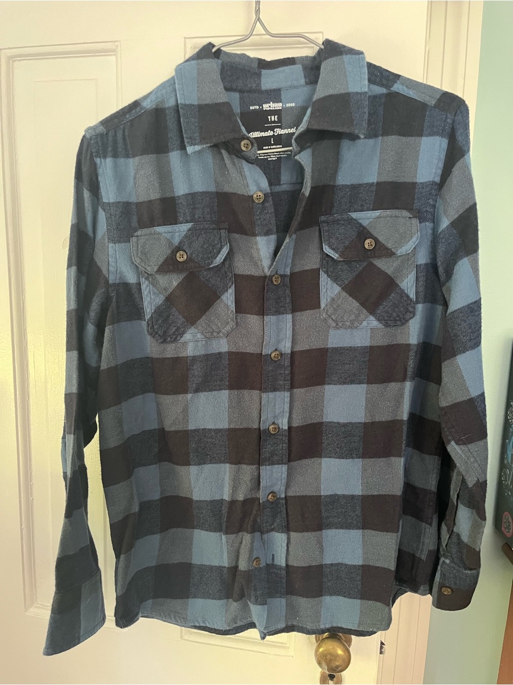 urban pipeline Boy’s Blue and Black Plaid Flannel Button-Down Shirt